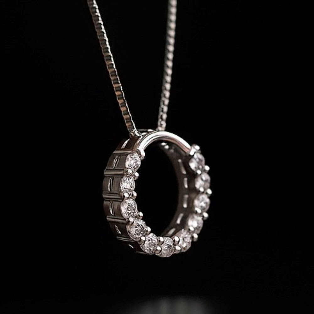 925 Sterling Silver Minimalist Plated Circle Pendant Necklace, Rhodium Plated with High-Clarity Zirconia, Adjustable Chain 17.7–19.7 in | Elegant Everyday Gift Jewelry for Women - Image 9