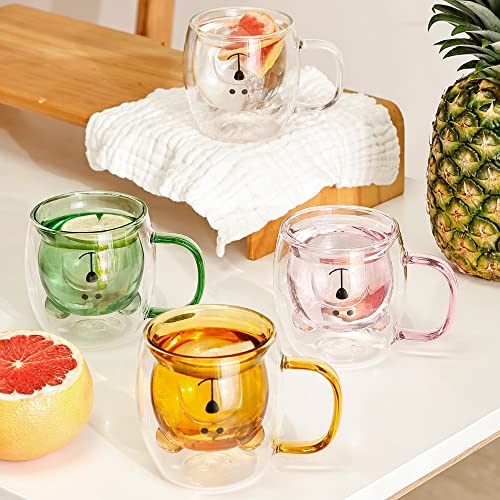 Shendong Cute Bear Mugs Set Of 2 Cups Bear Tea Coffee Cup With Handle 8.5Oz Milk Cup Double Wall Insulated Glass Espresso Cups Glass Gift For Birthday Valentine's Day And Office (2 Pack, White Green) #TOP4