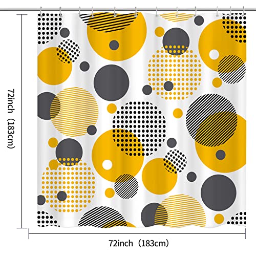 Ohshining Polka Dot Shower Curtain For Bathroom Black Abstract Circles Shower Curtain Set With Hooks Modern Artistic Geometrical Doodle Cute Funny Bathtub Shower Curtain For Men Women 72X72,Yellow #TOP5