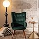Modern Velvet Accent Armchair with High Back and Wooden Legs - Elegant Button-Tufted Lounge Chair for Living Room Bedroom Office, Green, 61x69x91.5cm