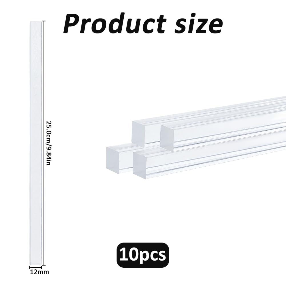 SUPERFINDINGS 40Pcs Clear Acrylic Square Rod 25x1.2x1.15cm Square Stick Rods Assortment Kit Solid Bar DIY Model Material Model Making for Cake Topper DIY Modeling Lighting Garden Decor