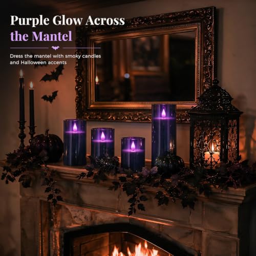Image of Homemory Dark Gray Flameless Candles, Purple Glow, Remote Timer, Set of 5