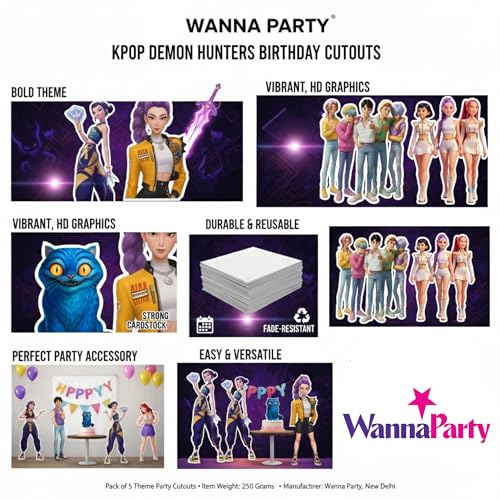 Image of Wanna Party Kpop Demon Hunters Birthday Decoration- Pack of 5 Theme Party Cutouts for Kpop Party Supplies