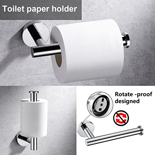 5 Pieces Polished Chrome Bathroom Hardware Accessories Set,Hand Towel Ring,16 Inch Towel Bar,Toilet Paper Holder,2Pcstowel Hooks,Round Sus304 Stainless Steel Heavy Duty Wall Mount Holder,Towel Rack #TOP3