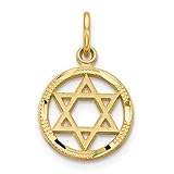 14k Yellow Gold Solid Star of David Lucky Jewish Charm Pendant - 19mm x 12mm