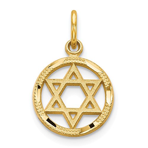 14k Yellow Gold Solid Star of David Lucky Jewish Charm Pendant - 19mm x 12mm