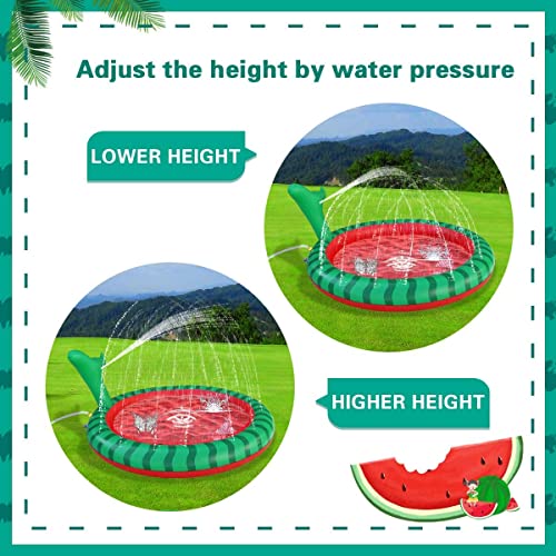 Aitbay Kids Sprinklers for Outside, 68\'\' Splash Pad for Toddlers and Baby Pool Water Toys Gifts for 3-12 Year Old Boys Girls, Summer Outdoor Sprinkler Pad Water Toys Fun for Children (Watermelon) - Thumbnail 3