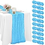 HAISIWLKJ Seihtuch-Tischläufer, 3 m, Boho-Gaze, rustikaler Stoff, Tischläufer, Vintage, durchsichtige Tischdecke für Hochzeit, Party, Brautparty, Babyparty, Dekorationen (Hellblau), 10 Stück