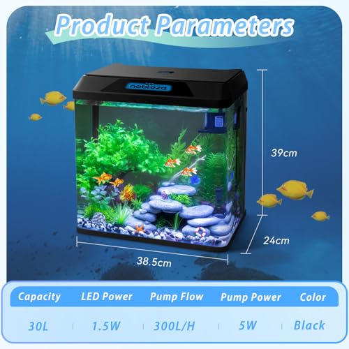 Miniatura 7 de Nobleza - Acuario 30l Con Filtro Integrado Y Luz Led, Pecera De Cristal Completa Para Peces, Acuario De Iniciación Para Hogar Y Oficina - Negro