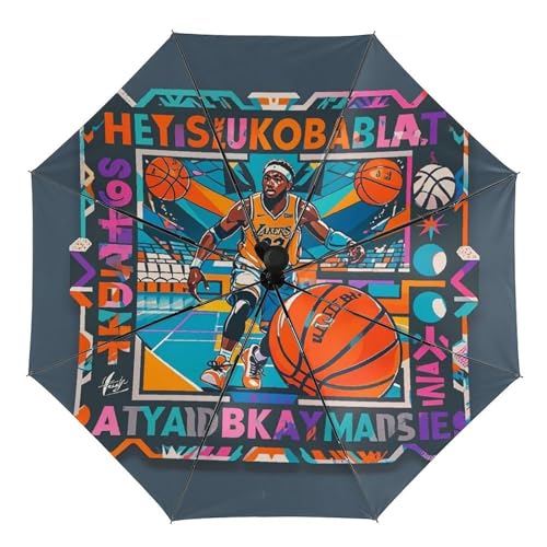 Image of FekiLoot Windproof Travel Umbrella, Small Outdoor UV Umbrellas, Automatic Folding Cool Basketball Theme Umbrella for Rain And Sun, Compact And Convenient for Women Men