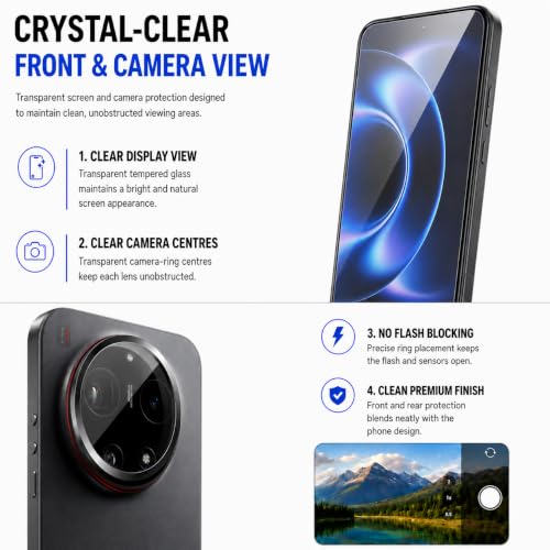 Image of FIRST MART Tempered Glass for Xiaomi 17 Ultra 5G with Black Camera Ring Guard & Installation Kit | HD Clear Edge-to-Edge Screen Protector, Scratch Resistant, Case-Friendly | Pack of 1