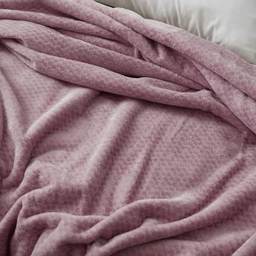 بطانية قطيفة موديل مصبوغ من البوليستر الناعم الفاخر دافئة وخفيفة الوزن للسرير أو الكنبة بألوان زاهية لجميع ديكورات المنزل من مورانو، مقاس 2.20 متر × 2.40 متر، لون وردي