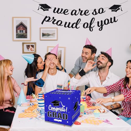 Image of Graduation Card Box 2026, Blue Foldable Cardboard Card Box for Party, 2026 Graduation Party Decorations, Blue Graduation box
