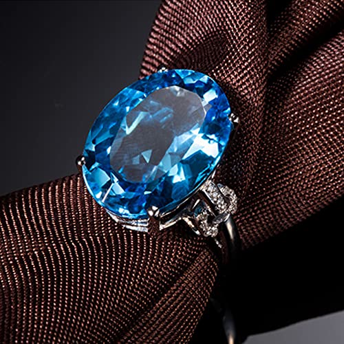 925 Large loose diamond oval blue topaz ring 18k gold plated inlaid colorful gemstone ring female CZC 095 (Adjustable opening)
