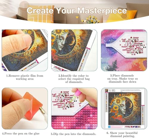 Axquilon Diamond Art Kits for Adults - 3 Pack Sun and Moon Diamond Painting Kits for Adults, 5D Round Full Drill Gem Art Paint by Diamonds Pictures DIY Crafts Kits 12x12inch by Axquilon - Image 6