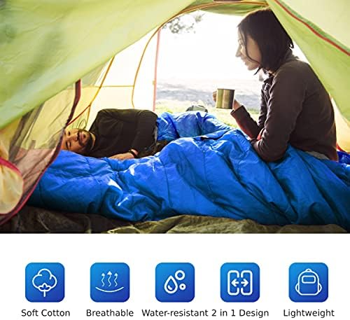 GYMAX Double Sleeping Bag with Pillows, Converts into 2 Waterproof Single Sleeping Bags, Large Camping Sleeping Bag for Kids, Adults Outdoor Hiking, Backpacking and Traveling