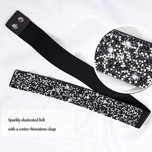 Tgirls Rhinestone Waistband Elastic Belt Crystal Wedding Sashes Belts Bling Wide Waist Belt Elegant Dress Belts For Women And Girls (Black) #TOP5