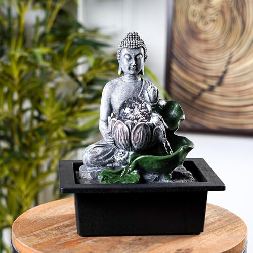 The Artment Your Artistic Apartment Buddha’S Lotus Tabletop Indoor Fountain for Home Decor Spiritual Decor for Home Office & Meditation Spaces (Height: 28 Cm) Black by The Artment your artistic apartment - Used condition - US$17.86