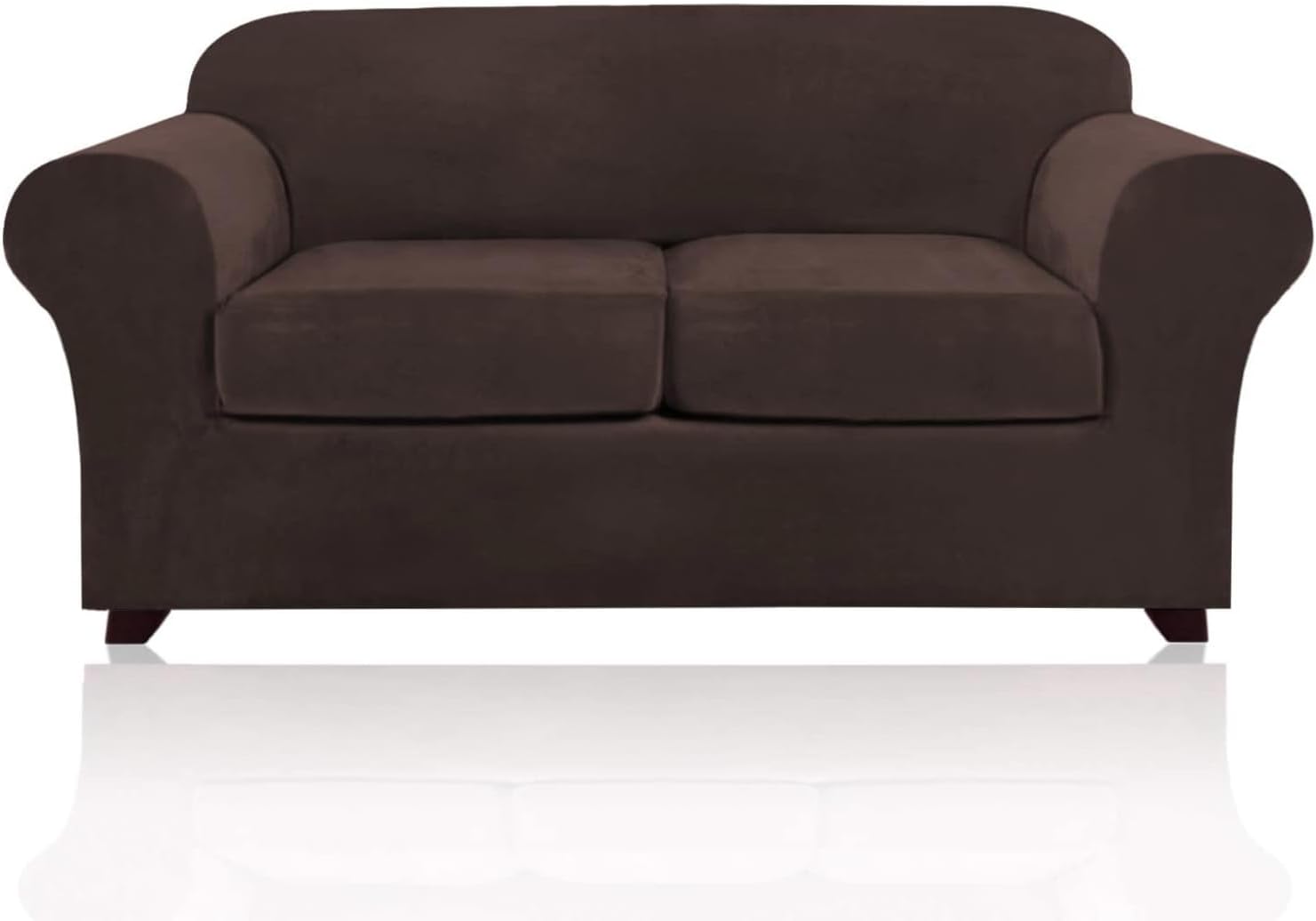 PrinceDeco Velvet Couch Cover Loveseat Covers for 2 Cushion Couch 3 Piece Sofa Covers for Dogs Washable Loveseat Covers Width Up to 72 Inch No Slip Stretch Sofa Slipcover (Medium, Brown)