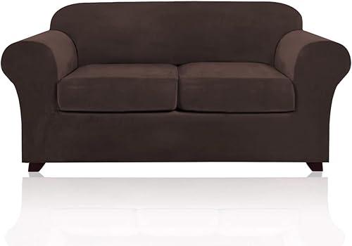 PrinceDeco Funda de terciopelo para sofá de 2 plazas, fundas de sofá de 3 piezas para perros, fundas lavables para sofá biplaza de hasta 72