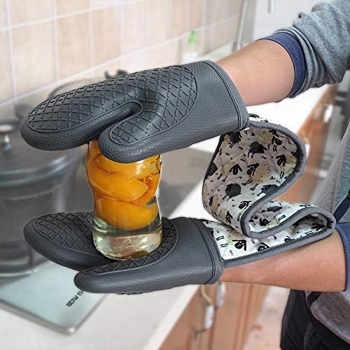 Sheep Design Heat Resistant Silicone Double Oven Glove Mitts with 500F degrees,Silcone and Cotton , Oven Gloves Safe Cooking Baking, Grilling, Barbecue, Machine Washable