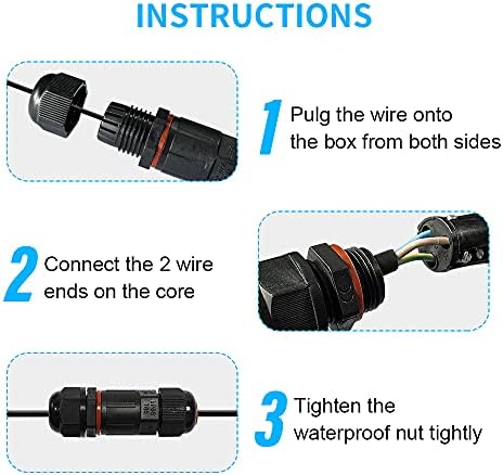4VWIN IP68 Waterproof Junction Box 2-Way Outdoor Cable Connectors for max Ø6mm CableOutput) and max Ø10mm Cable (Input) (2, Small 83 * 26mm)