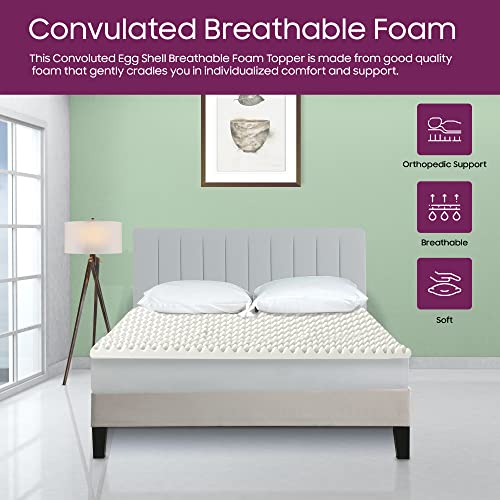 Mayton 1-Inch High Density Convoluted Egg Shell Breathable Foam Topper,Adds Comfort to Mattress, Twin Size, White - Thumbnail 2