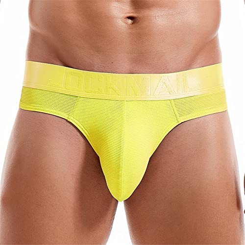 Jockmail Mens Briefs Underwear Bikini Mid Rise Athletic Briefs Men Briefs Bikini Sport Underwear Mens Underwear 9 Colors Yellow #TOP4