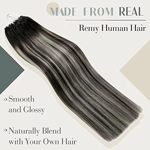 Laavoo Micro Links Hair Extensions Ombre Off Black To Grey Silver 50G/50S Real Human Hair Ombre Micro Ring Hair Exrensions Human Hair 14 Inch #TOP2