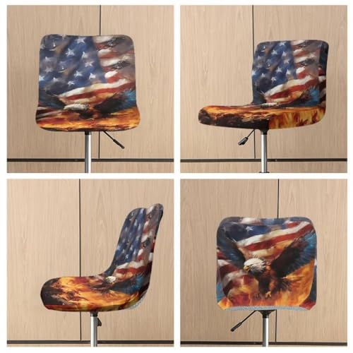 Image of Eagle American Flag Bar Stool Cover Square Swivel Barstool Chair Seat Barstool Protector Covers for Counter Height Mid Low Back Chair
