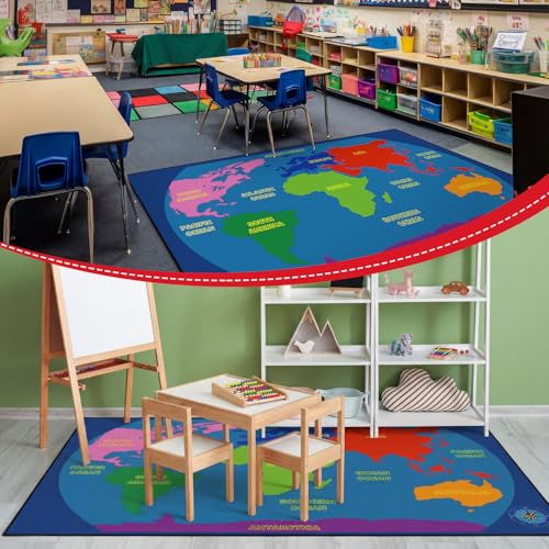 Drydiet Classroom Rug Elementary Educational Daycare Rug 11.8X 6.6ft the World Explorer Map Shapes Large Preschool Carpet for Classroom Playmat for Kids Toddler Nursery School Early Learning - Image 4