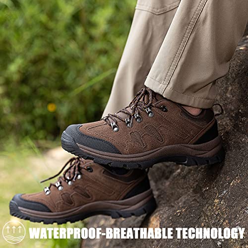 Cc-Los Men's Waterproof Hiking Shoes Lace-Free & Lightweight All Day Comfort Brown Size 8-13 #TOP2