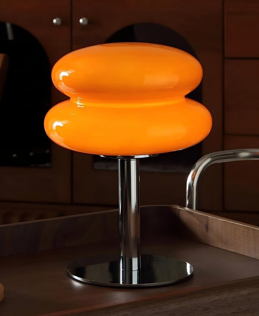 Mushroom Lamp for Bedroom,Mid Century Modern Lamp for Nightstand, Dimmable Retro Egg Tart Bedside Small Lamps,Unique Home Mushroom Decor Aesthetic Cute Table Lamps for Living Room (Orange)