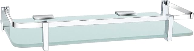 BBL Glass Shelf Bathroom Shelves Wall Mounted Tempered Glasses Shower Storage Organizer with Stainless Steel Rail Brushed Finish and Easy installation (15X6)