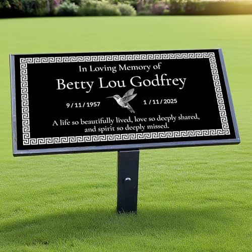 MEMSTONE Personalized Black Granite Memorial Plaque, Grave Marker & Memorial Garden Stone with Photo for Cemetery Graves, 12x6 Inch Weatherproof Memorial Stone for Outdoors/Indoors (Text Plaque)