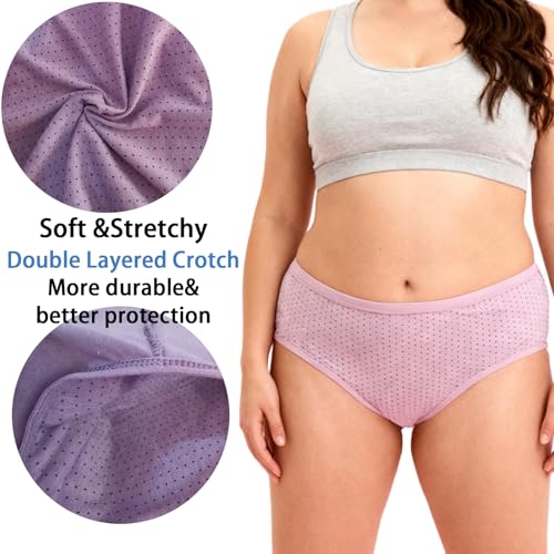 Image of Women's Plus Size Cotton Underwear Panties Mid Waisted Briefs 7-Pack XL-6XL Point Print Ladies Panties
