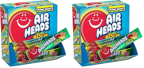 Airheads SOUR Bars, Variety Bulk Box, Sour Watermelon Punch, Blue Blast, and Lemon Berry Squeeze flavored candy, 60 Individually Wrapped Full Size Bars (Pack of 2)
