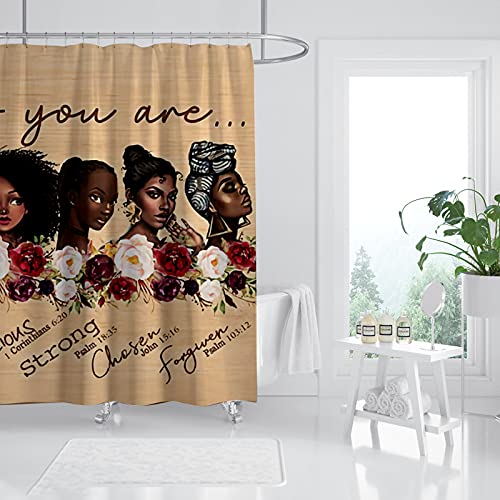 African American Women Shower Curtain Waterproof Polyester Fabric Afro Black Girl Art & Flower Inspiration Quote Design Bath Curtain Bathroom Decor Set With 12 Metal Hooks 72 X 72 Inches #TOP1