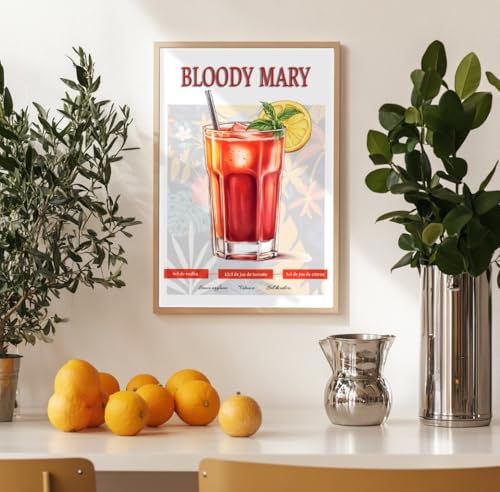 Affiche cocktail rouge Bloody Mary pour déco de cuisine et salon convivial
