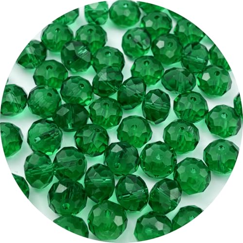 YUEXIGO 150pcs 8mm Crystal Glass Beads for Jewelry Making, Faceted Rondelle Glass Spacer Beads for Wind Chimes Bracelet Earring Necklace DIY Craft(Peacock Green)