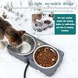 Beheizter Katzennapf für Haustiere im Freien – Doppelter Futternapf aus Edelstahl mit kaufester Schnur – vollständig wasserdichte Winter-Futterstation für Katzen und Hunde – je 575 ml