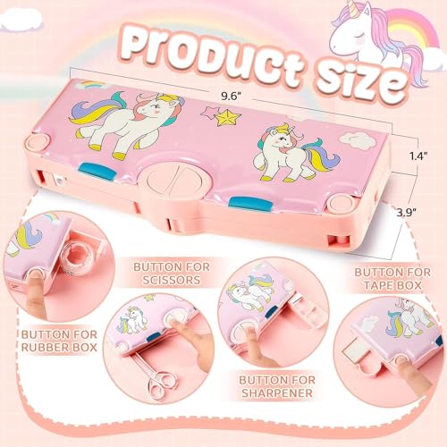 Image of Umadiya Plastic Branded Unicorn Theme Magnetic Pencil Box For Kids, Space Pencil Box For Boys & Girls, Stationery Box, Buttons Operated Pencil Box For Kids (With Accessories, Multicolor)