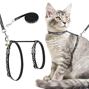 PAWCHIE Adjustable Cat Harness with Leash Set H Shape Choke Free Cat Harness Escape Proof Vest Harness with Stars and Moon Pattern for Cat Wearing