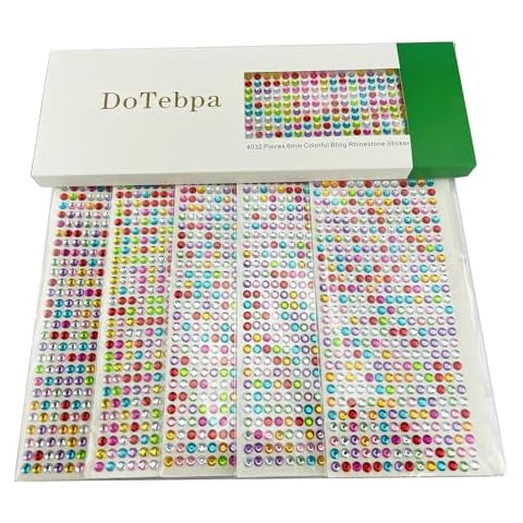 DoTebpa 4032 Pieces 6 mm Bling Rhinestone Sticker Sheet Gem Diamond Self Adhesive for Scrapbooking Embellishments and DIY Crafts, Wedding, Decor (Assorted Color)… Cover
