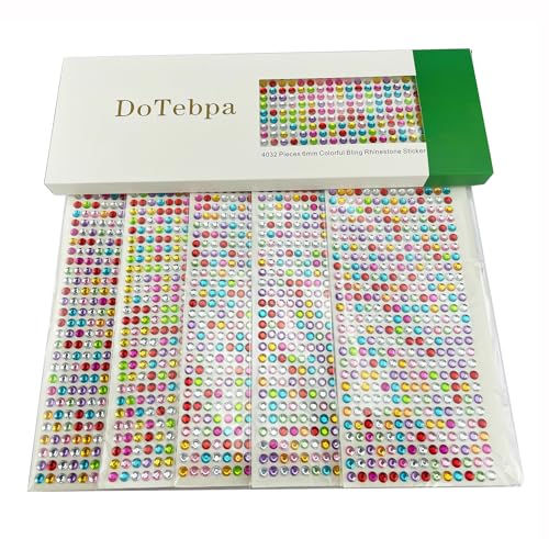 DoTebpa 4032 Pieces 6 mm Bling Rhinestone Sticker Sheet Gem Diamond Self Adhesive for Scrapbooking Embellishments and DIY Crafts, Wedding, Decor (Assorted Color)…