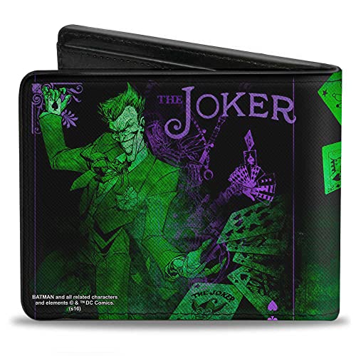 Buckle-Down Mens Buckle-Down Pu Bifold - The Joker Card Flipping Poses Black/Greens/Purples Wallet, Multicolor, 4.0 X 3.5 Us #TOP19