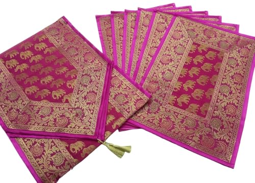 Image of Diwali Room Decor Silk Table Runner Placemats Tea Coaster Set for Living Room 4 to 6 Seater Dinning Table Table Mat Set Centre Table Top Decor Pack of 13 Pcs (Pink)
