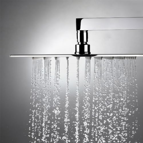 Kit Doccia Cromato Lucido Con Braccio 30 Cm E Soffione Rettangolare 30X20 Cm, In Acciaio Inox Con Snodo Orientabile E Ugelli Anticalcare - 3