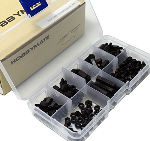 HOBBYMATE M2.5 Black Nylon Hex Spacer/Screw/Nut/Standoffs Assorted Kit, for RC Quadcopter Building, Raspberry-Pi, PC mods, arduino Projects