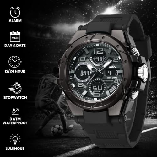 Image of V2A Styrke 5110 Analog Digital Watch for Men | Hybrid Multi Display Dial | Alarm Stopwatch Day Date 12 /24 Hr | TPU Strap | 30M Water Resistant